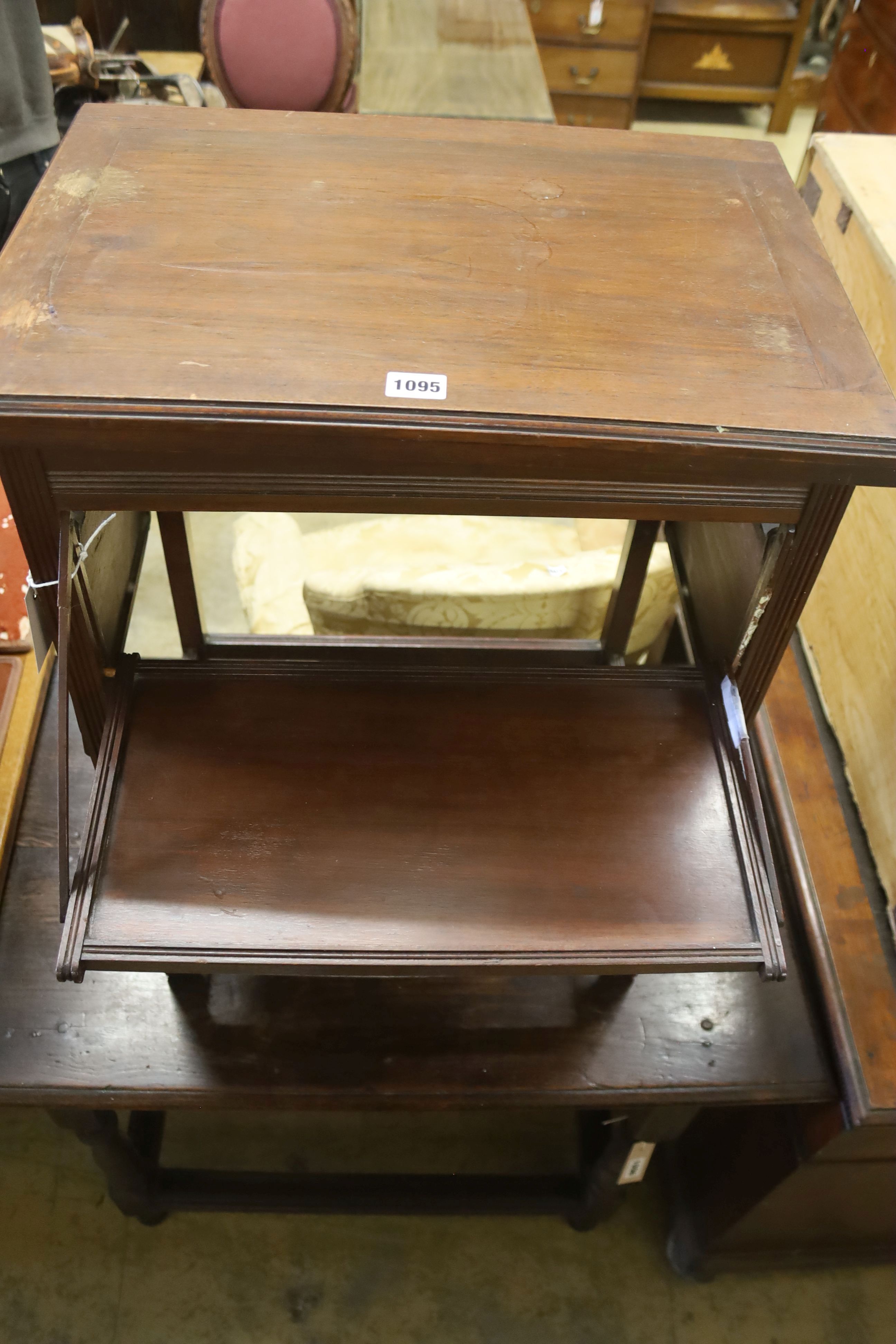 A late Victorian aesthetic movement walnut folding card / occasional table, width 54cm, depth 38cm, height 71cm